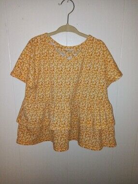 EUC Girls Evsie Yellow Floral Peplum Top XS 8